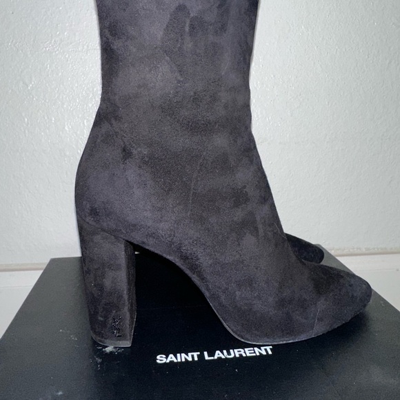 Yves Saint Laurent Black Suede Heeled Ankle Boots - Picture 10 of 12